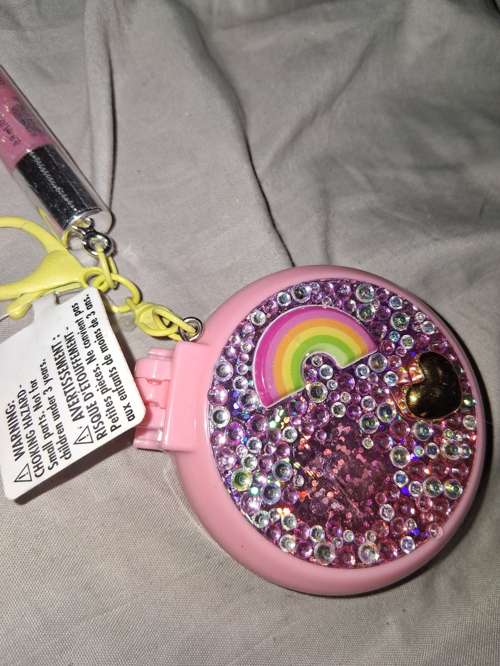 Claire's Pink Rainbow Glitter Foldable Brush & Compact Mirror Keychain